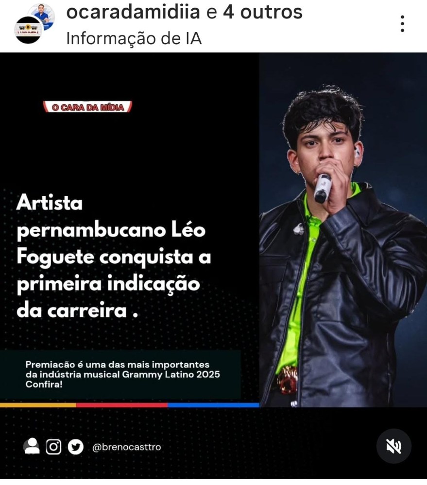 Leo Foquete Recebe 1ª indicação da carreira  O GRAMMY LATINO tok na tela e veja mais