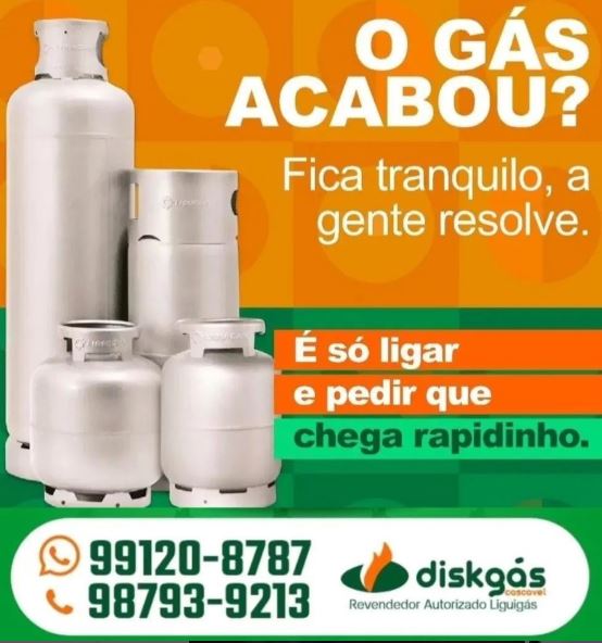 Diskgas Cascavel 📣 Chama a gente. Entrega rápida 🗓 Segunda à sábado ⏰De 07:00 as 17:00 🗓 Domingo ⏰️ De 07:00 as 13:00 📱(85) 99120-8787 / 98793-9213 📍Cascavel, Ceará
